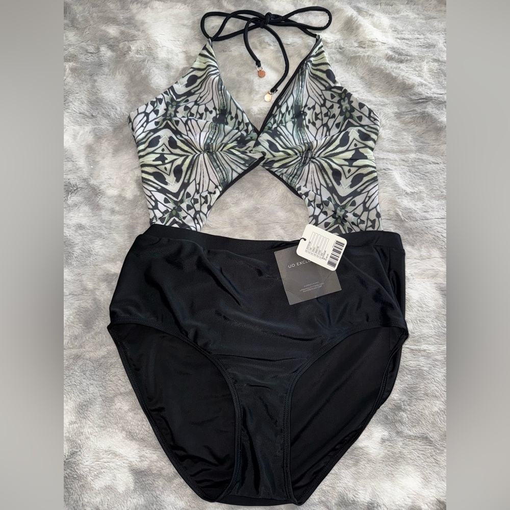 Urban Outfitters Black and White Patterned Fabric swimsuit one piece